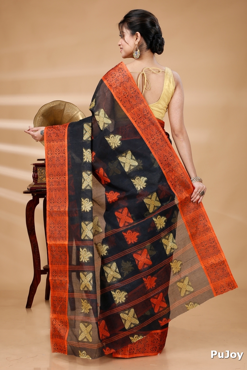 Black Pure Cotton Suparna Buti Tant Saree (755)