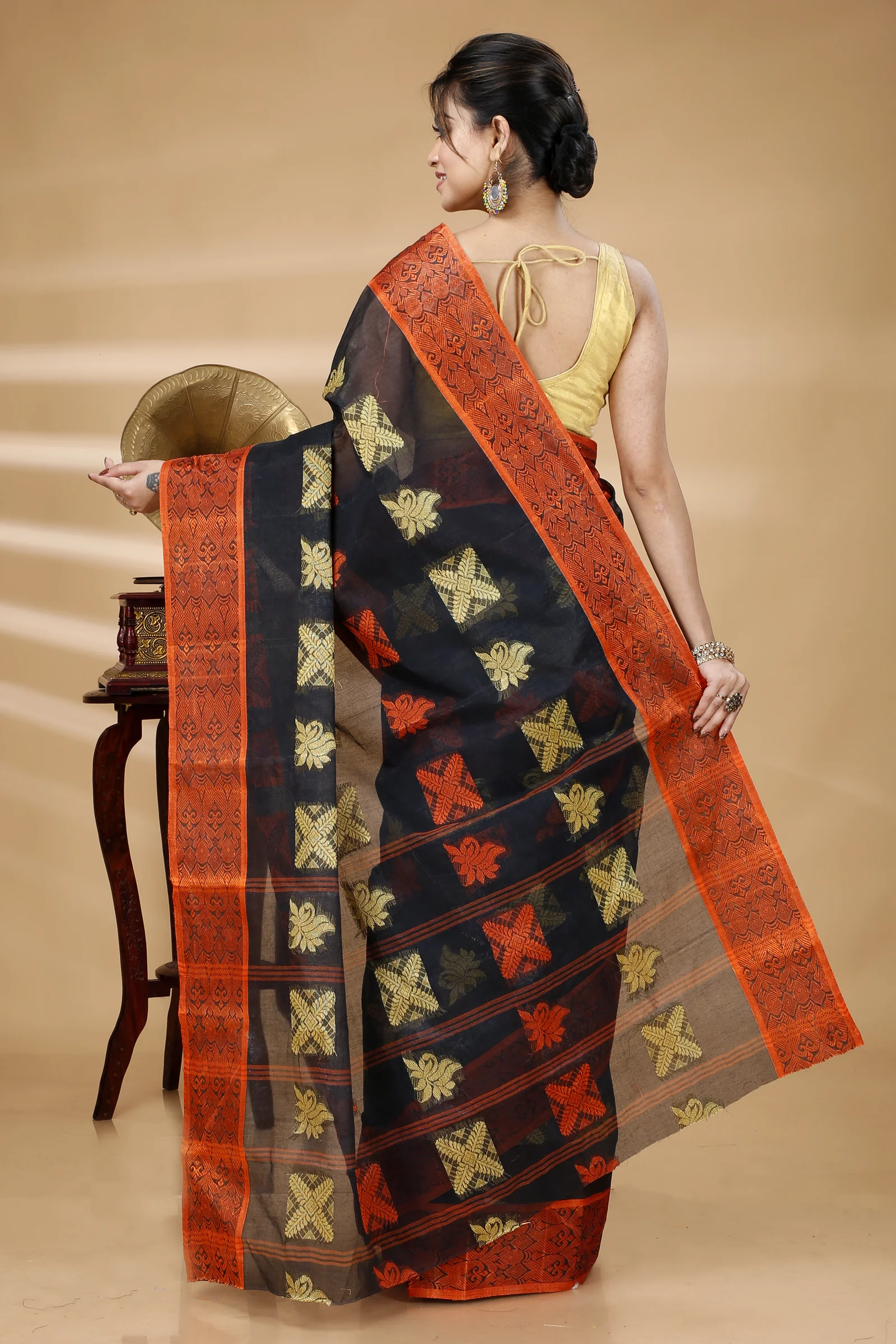 Black Pure Cotton Suparna Buti Tant Saree (755)