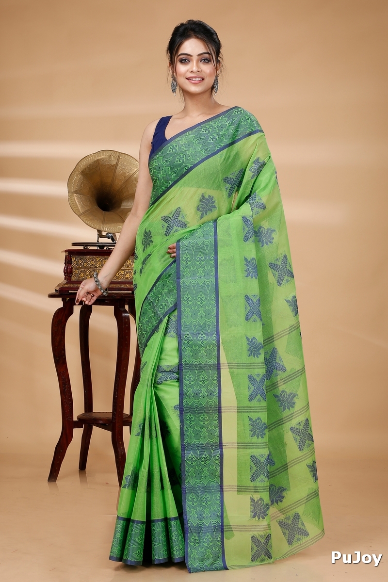 Green Pure Cotton Suparna Buti Tant Saree (756)
