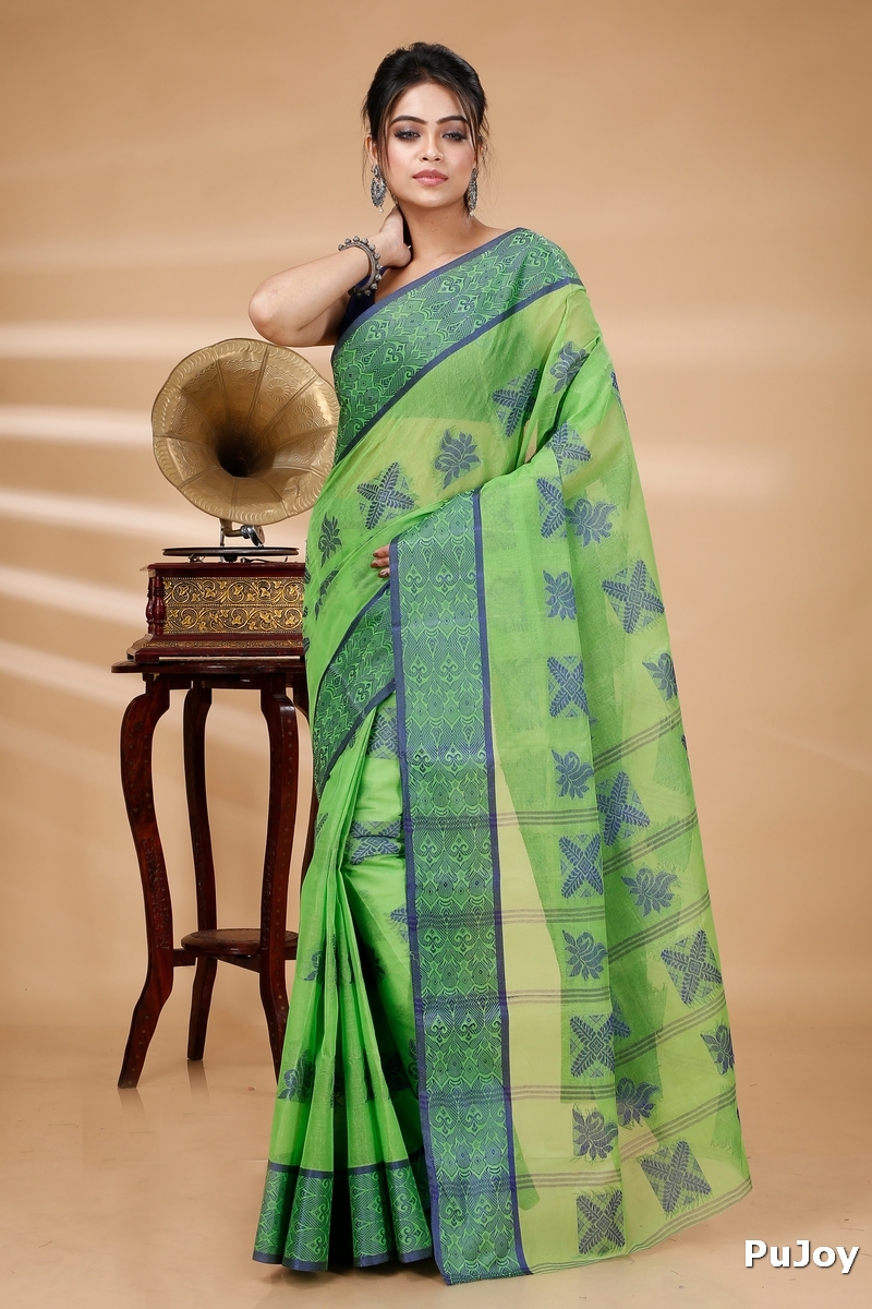 Green Pure Cotton Suparna Buti Tant Saree (756)