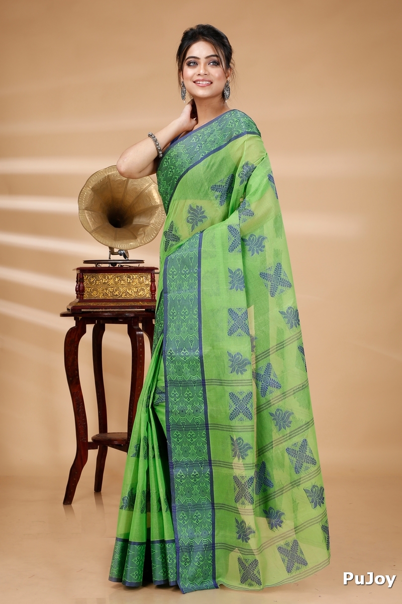 Green Pure Cotton Suparna Buti Tant Saree (756)