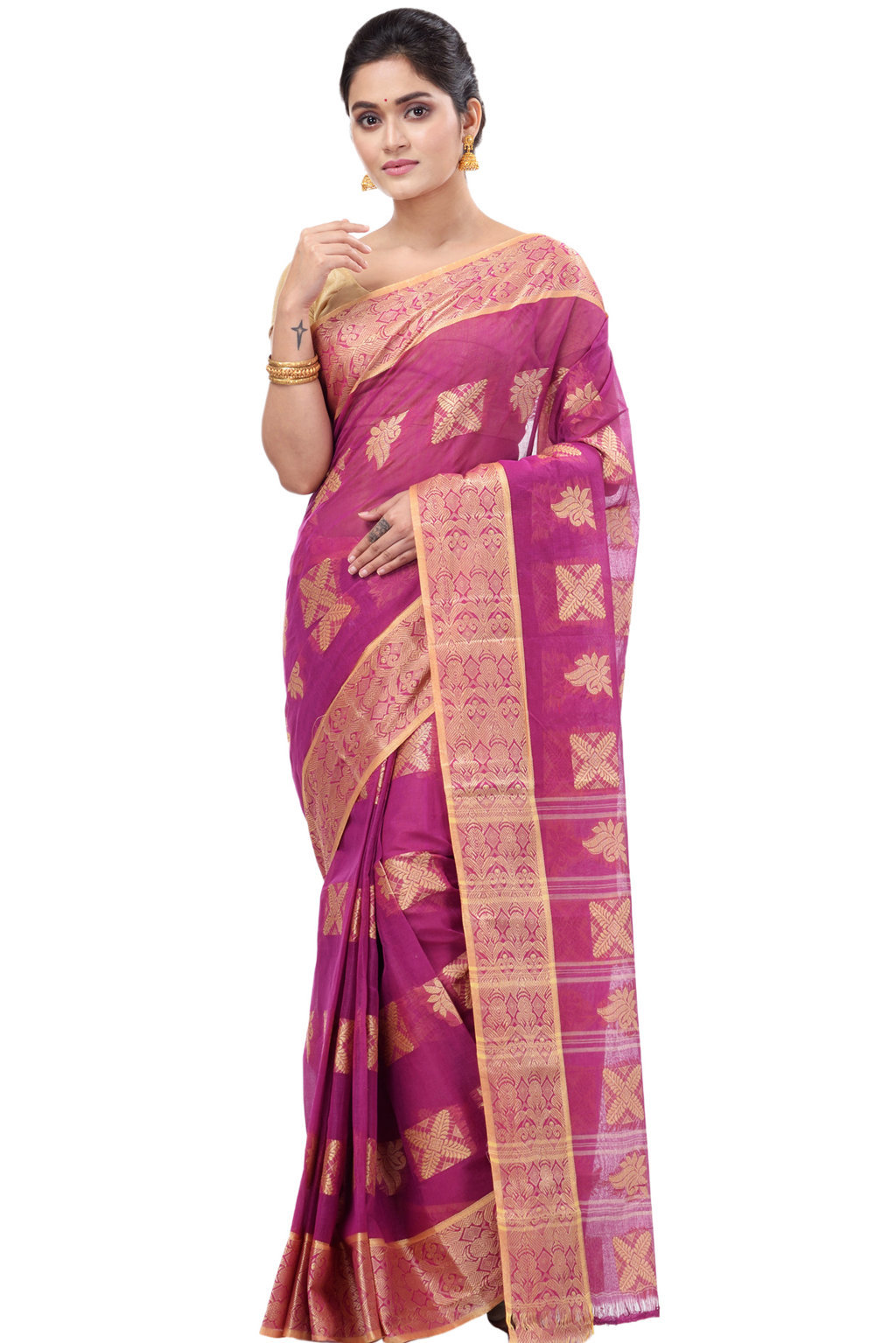 Purple Pure Cotton Suparna Buti Tant Saree (757)