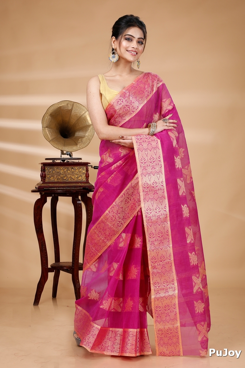 Purple Pure Cotton Suparna Buti Tant Saree (757)
