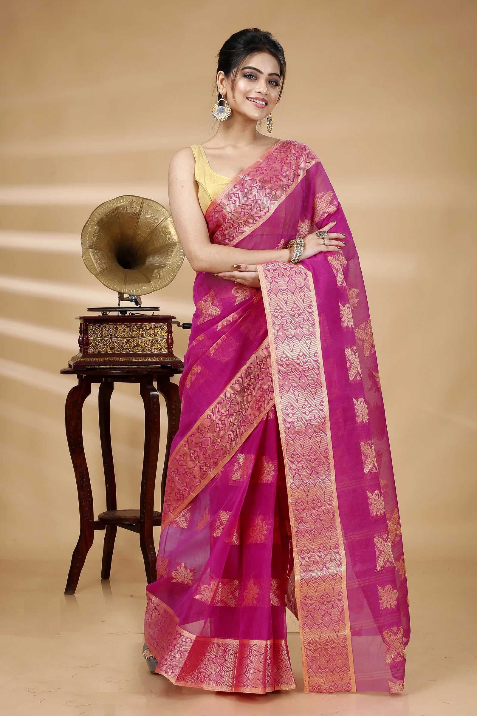 Purple Pure Cotton Suparna Buti Tant Saree (757)