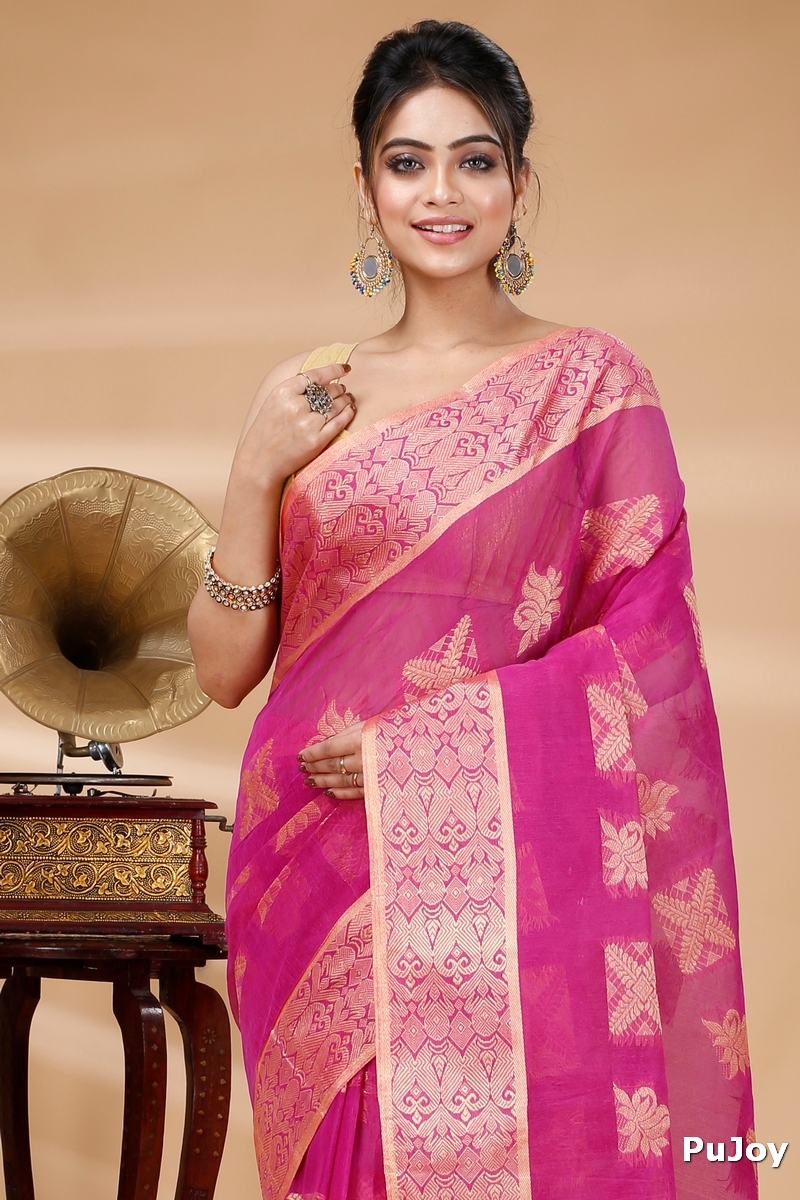 Purple Pure Cotton Suparna Buti Tant Saree (757)