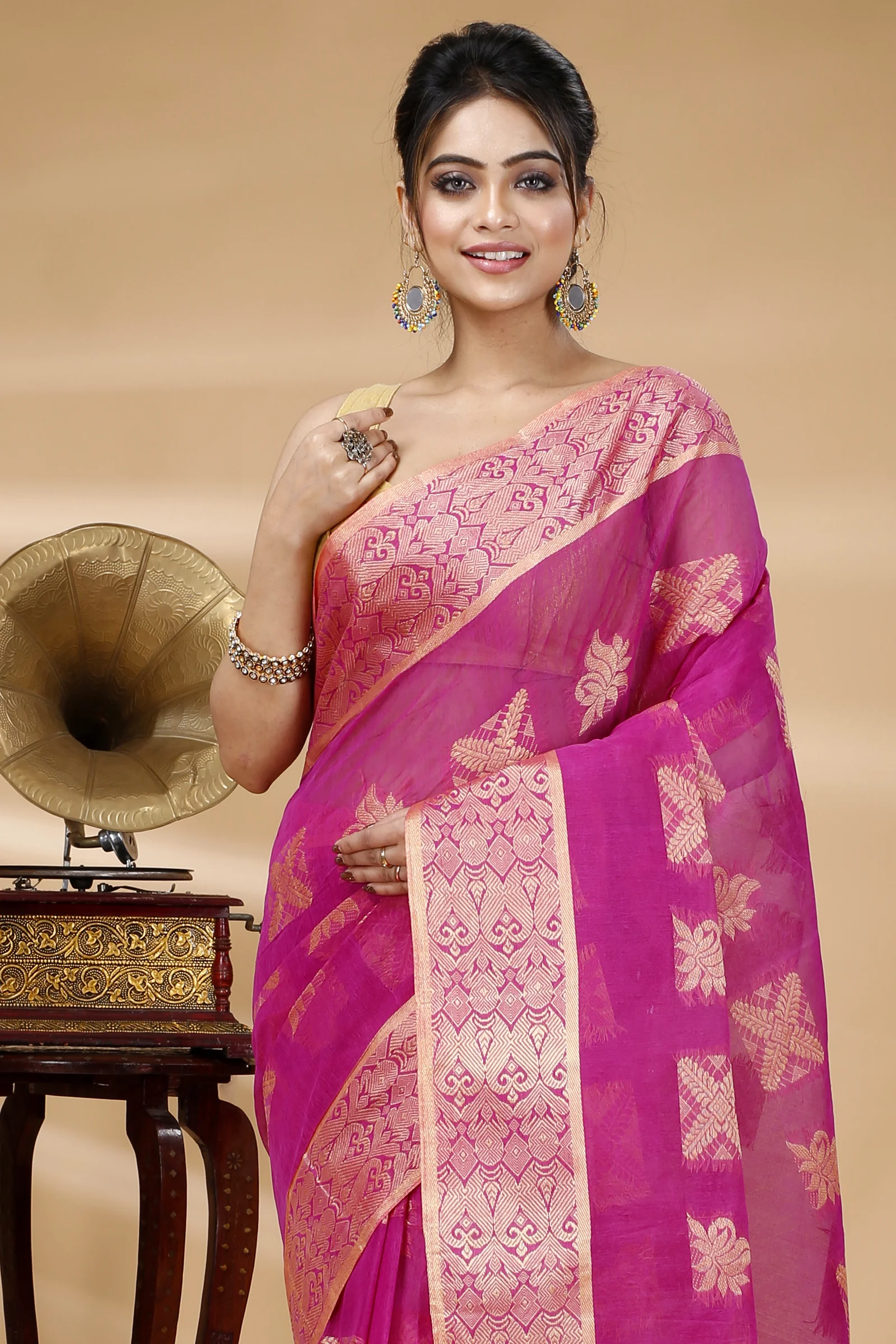 Purple Pure Cotton Suparna Buti Tant Saree (757)