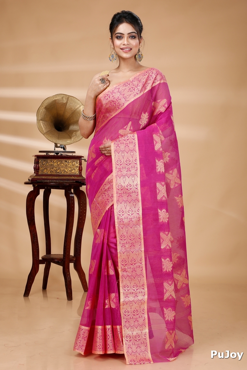 Purple Pure Cotton Suparna Buti Tant Saree (757)