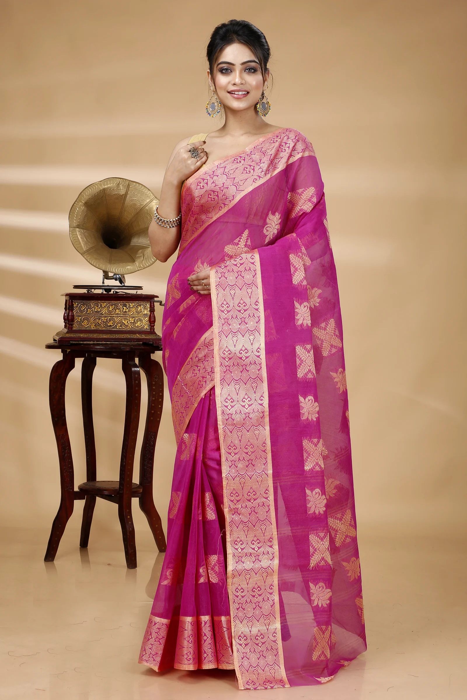 Purple Pure Cotton Suparna Buti Tant Saree (757)