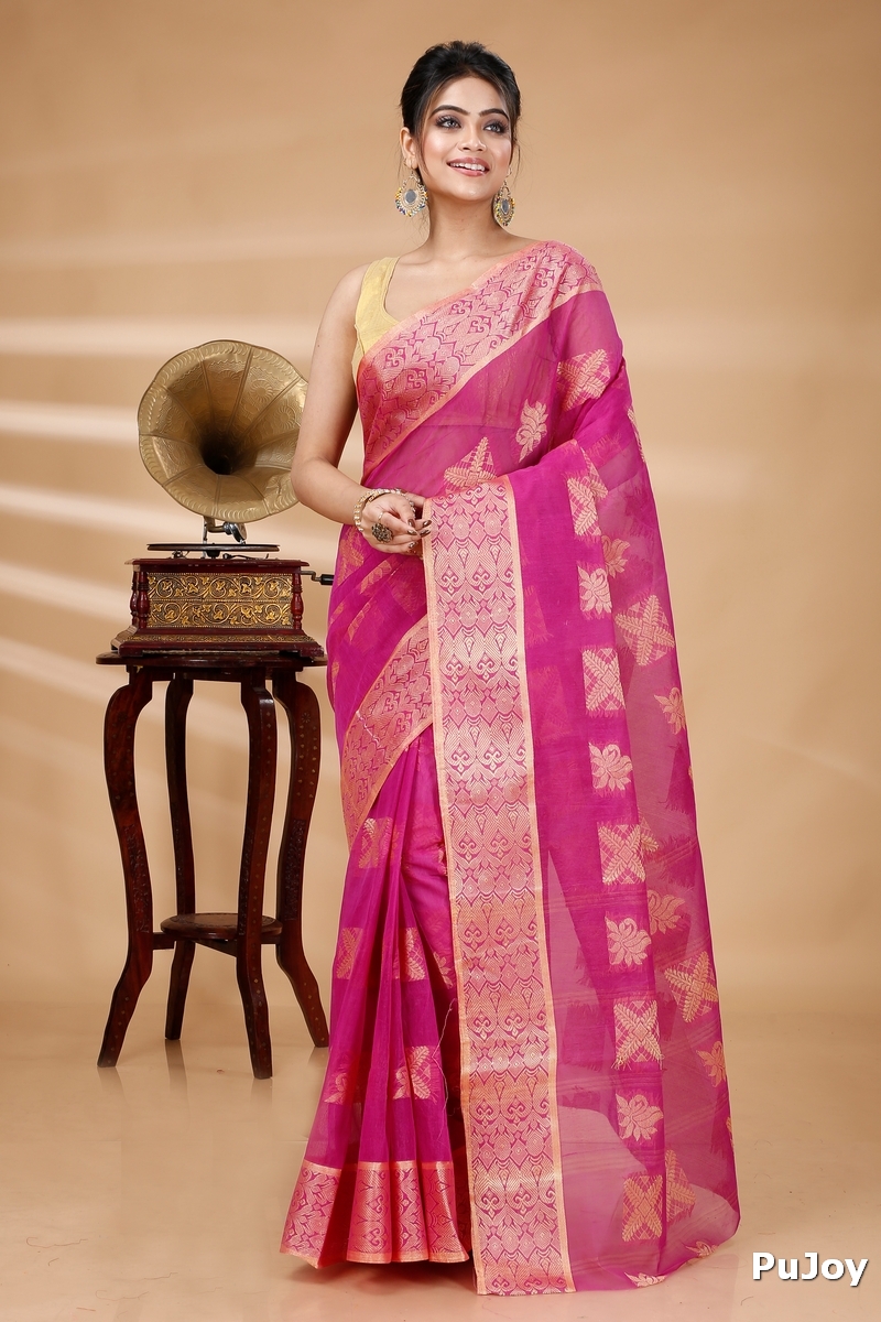 Purple Pure Cotton Suparna Buti Tant Saree (757)