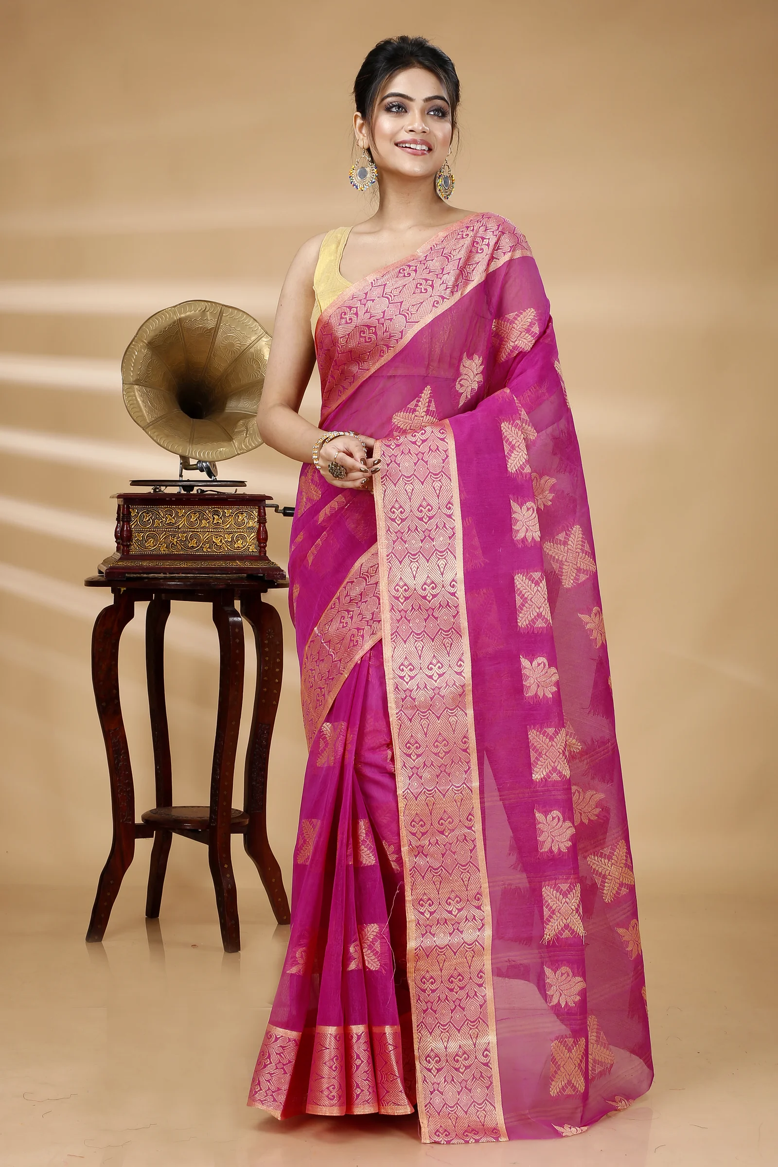 Purple Pure Cotton Suparna Buti Tant Saree (757)