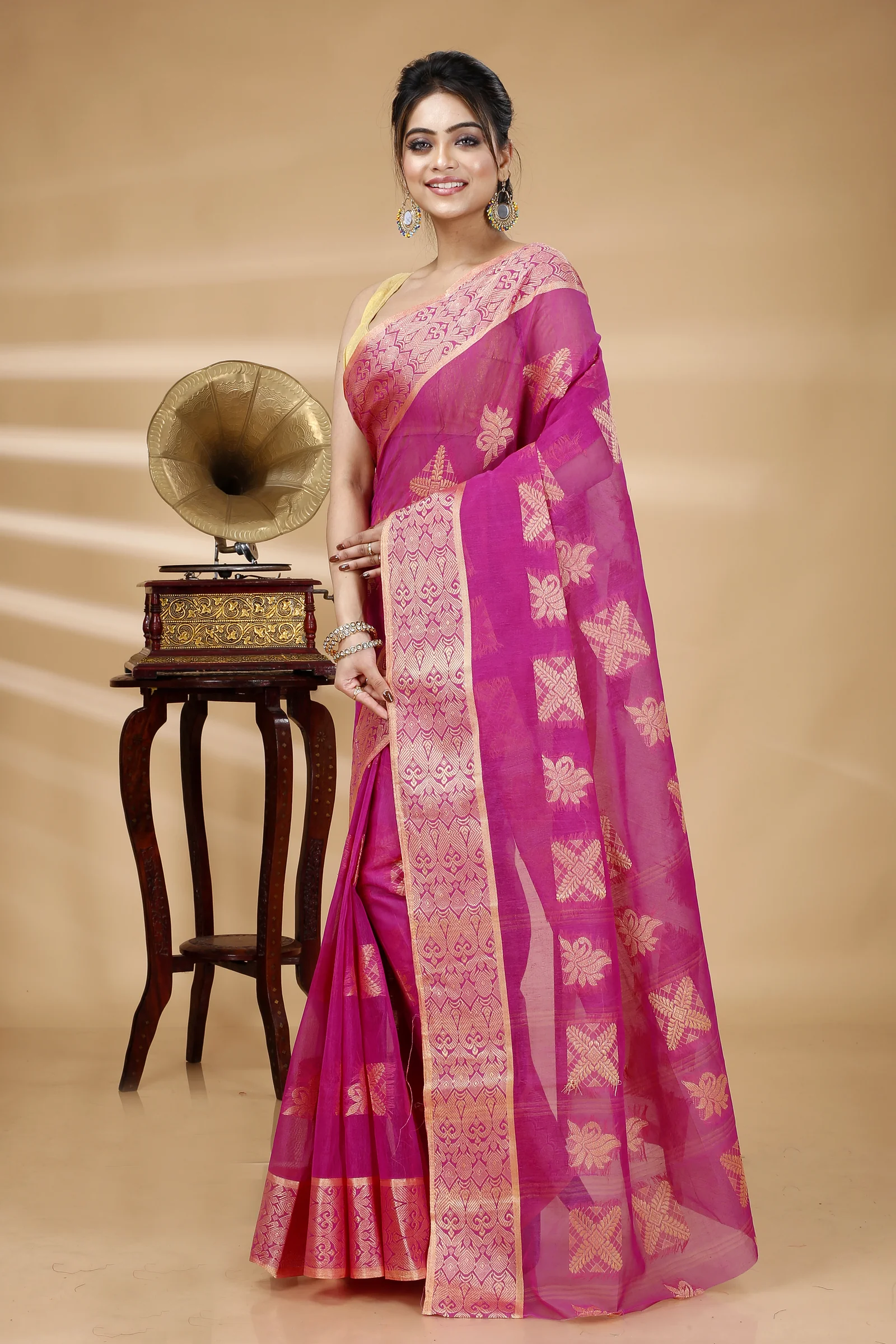 Purple Pure Cotton Suparna Buti Tant Saree (757)