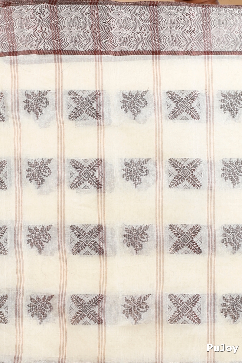 Off-White Pure Cotton Suparna Buti Tant Saree (758)