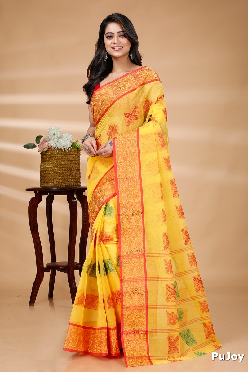 Yellow Pure Cotton Suparna Buti Tant Saree (759)