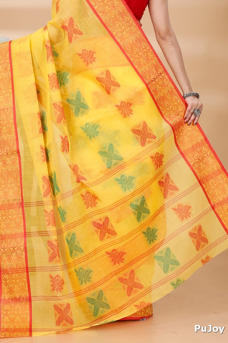 Yellow Pure Cotton Suparna Buti Tant Saree (759)