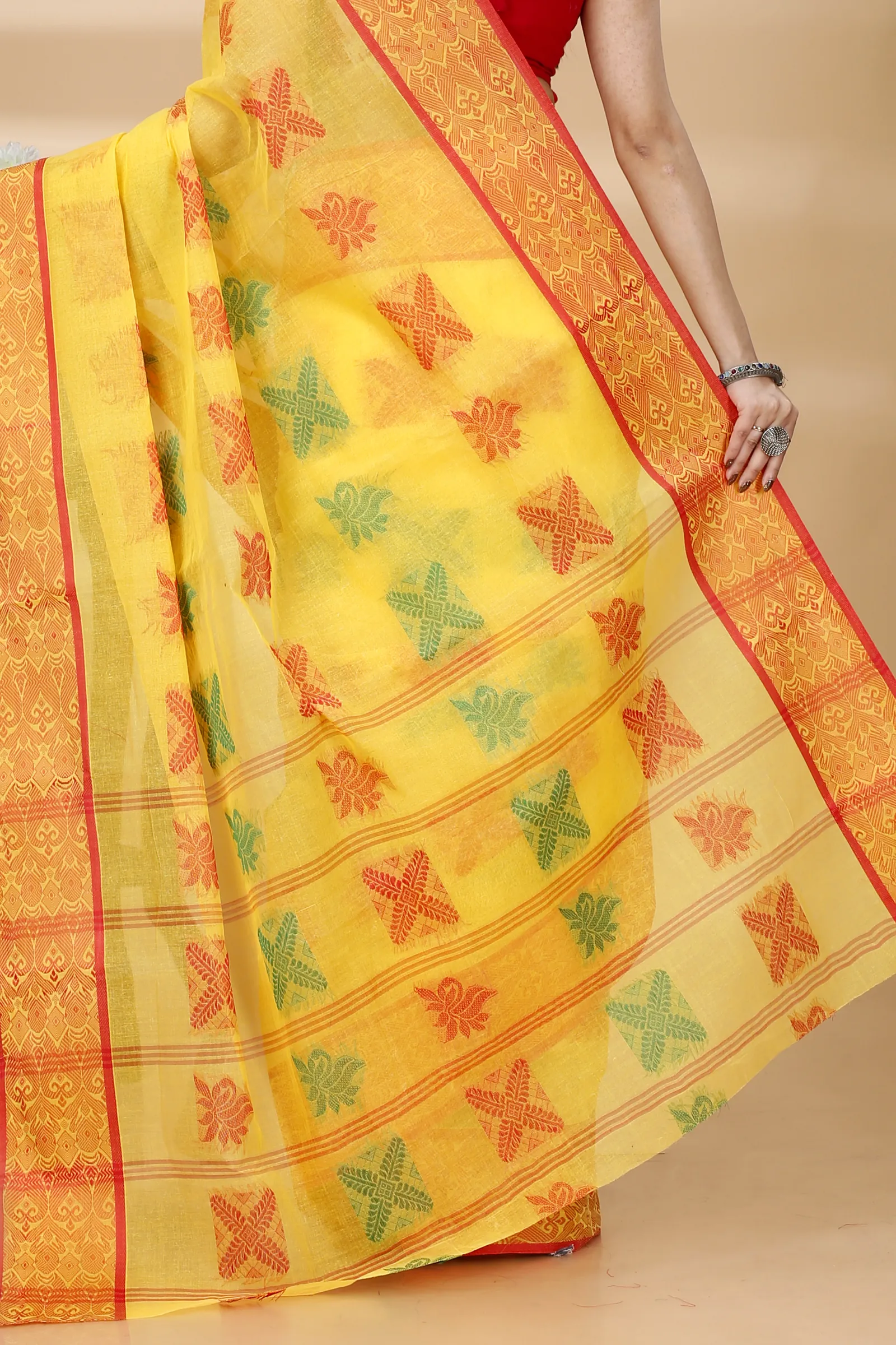 Yellow Pure Cotton Suparna Buti Tant Saree (759)