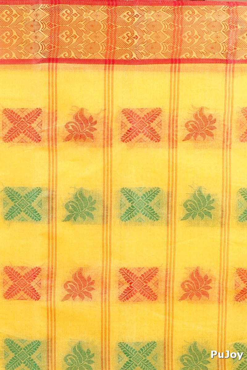 Yellow Pure Cotton Suparna Buti Tant Saree (759)