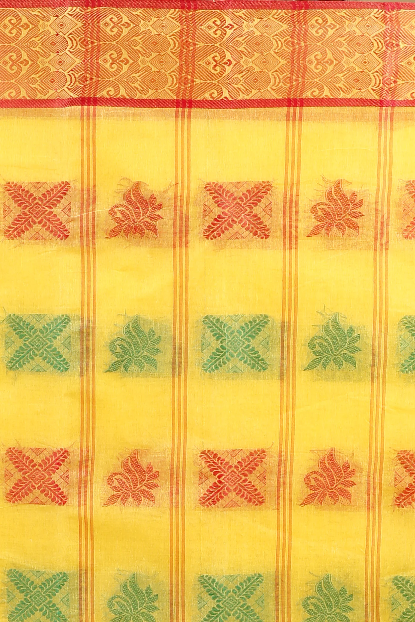 Yellow Pure Cotton Suparna Buti Tant Saree (759)