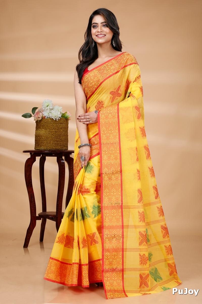 Yellow Pure Cotton Suparna Buti Tant Saree (759)