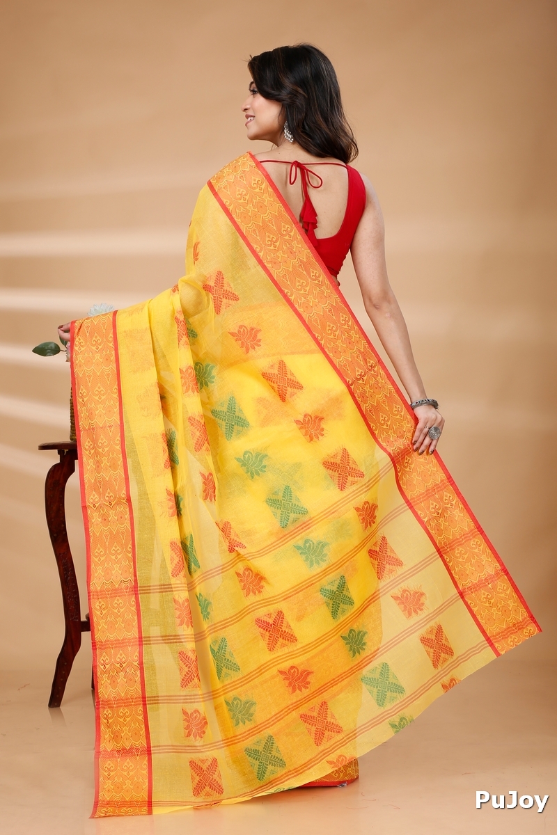 Yellow Pure Cotton Suparna Buti Tant Saree (759)