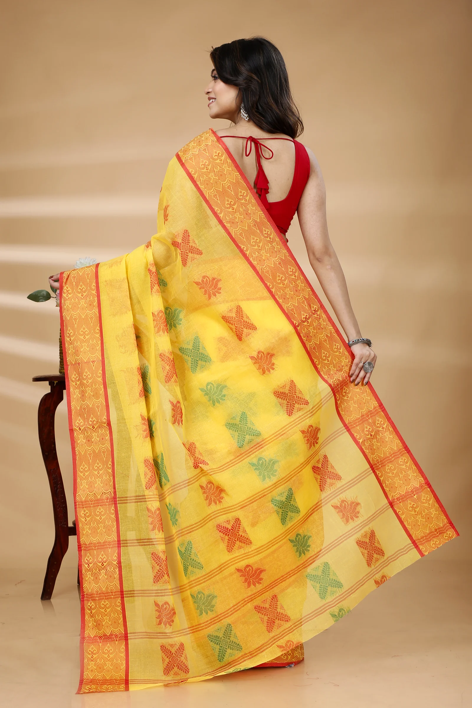 Yellow Pure Cotton Suparna Buti Tant Saree (759)