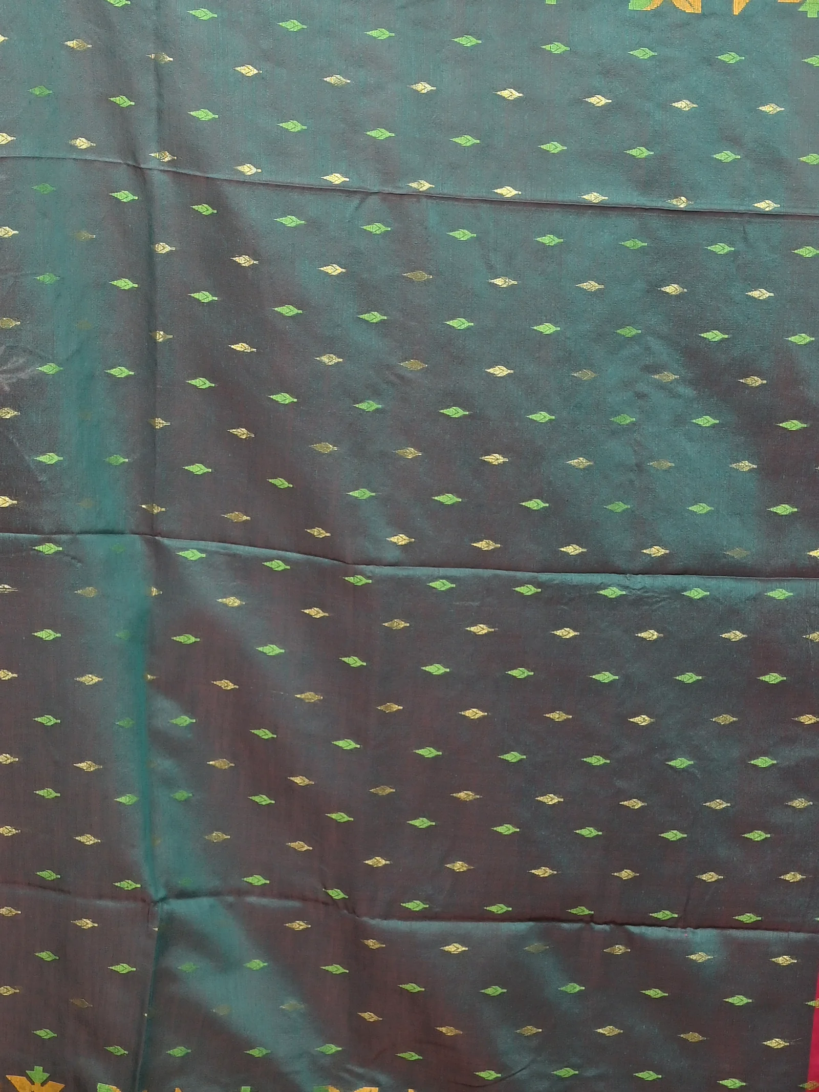 Red Green Cotton Parvon Kanjivaram Silk Saree  (76)