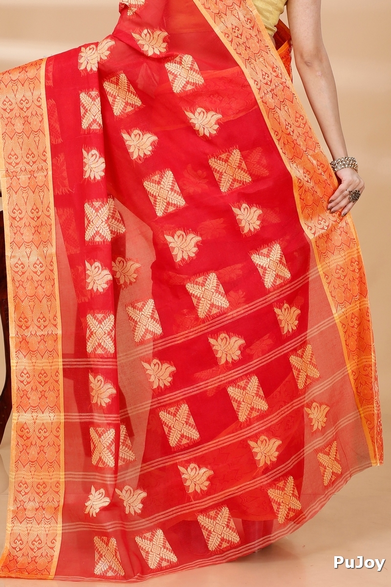Red Pure Cotton Suparna Buti Tant Saree (760)