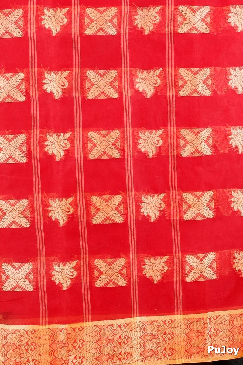 Red Pure Cotton Suparna Buti Tant Saree (760)