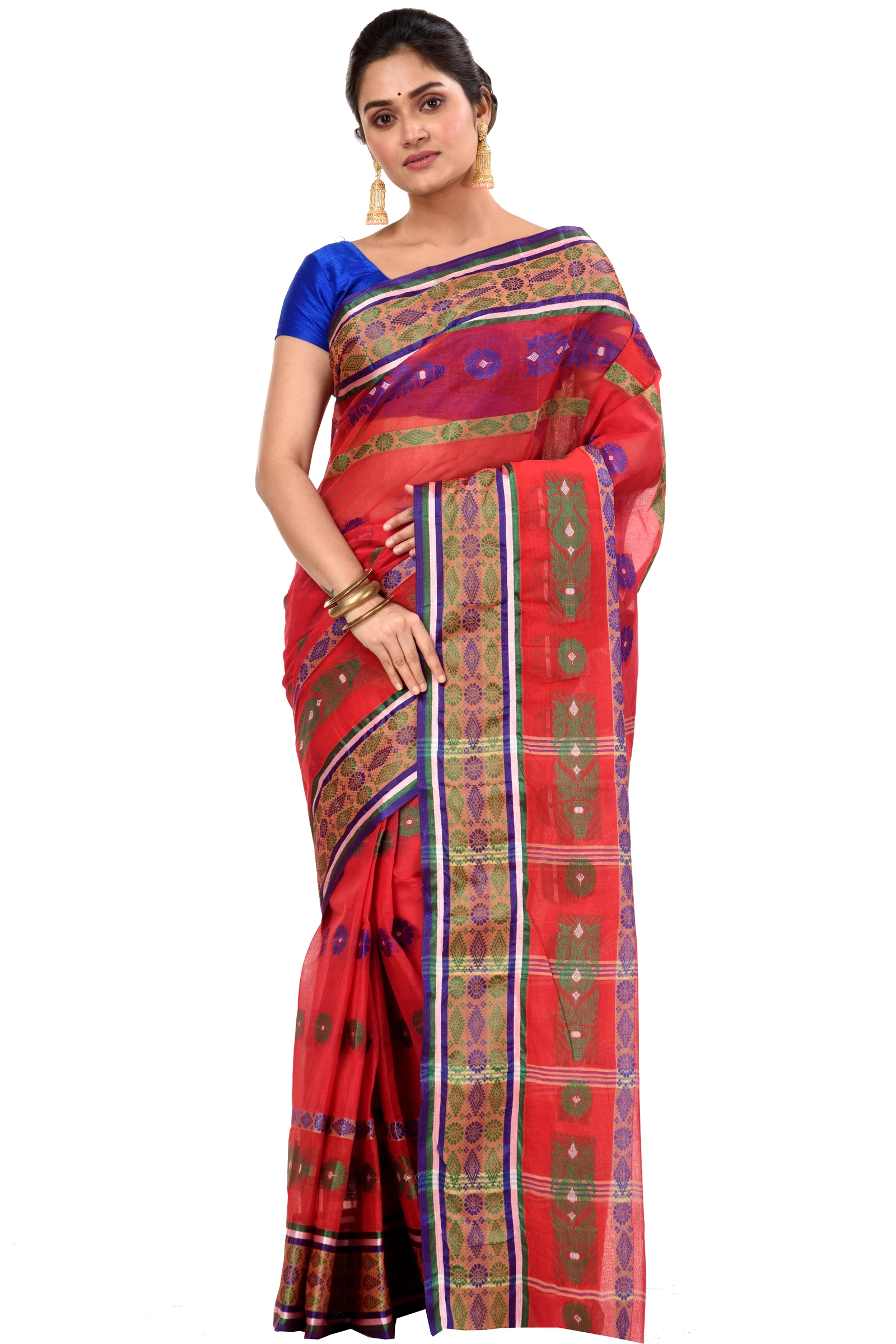 Red Pure Cotton Kadambori_Ankit Tant Saree (766)