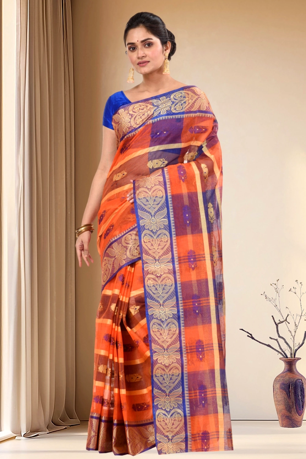 Red Pure Cotton Krishnakali_Ankit Tant Saree (768)