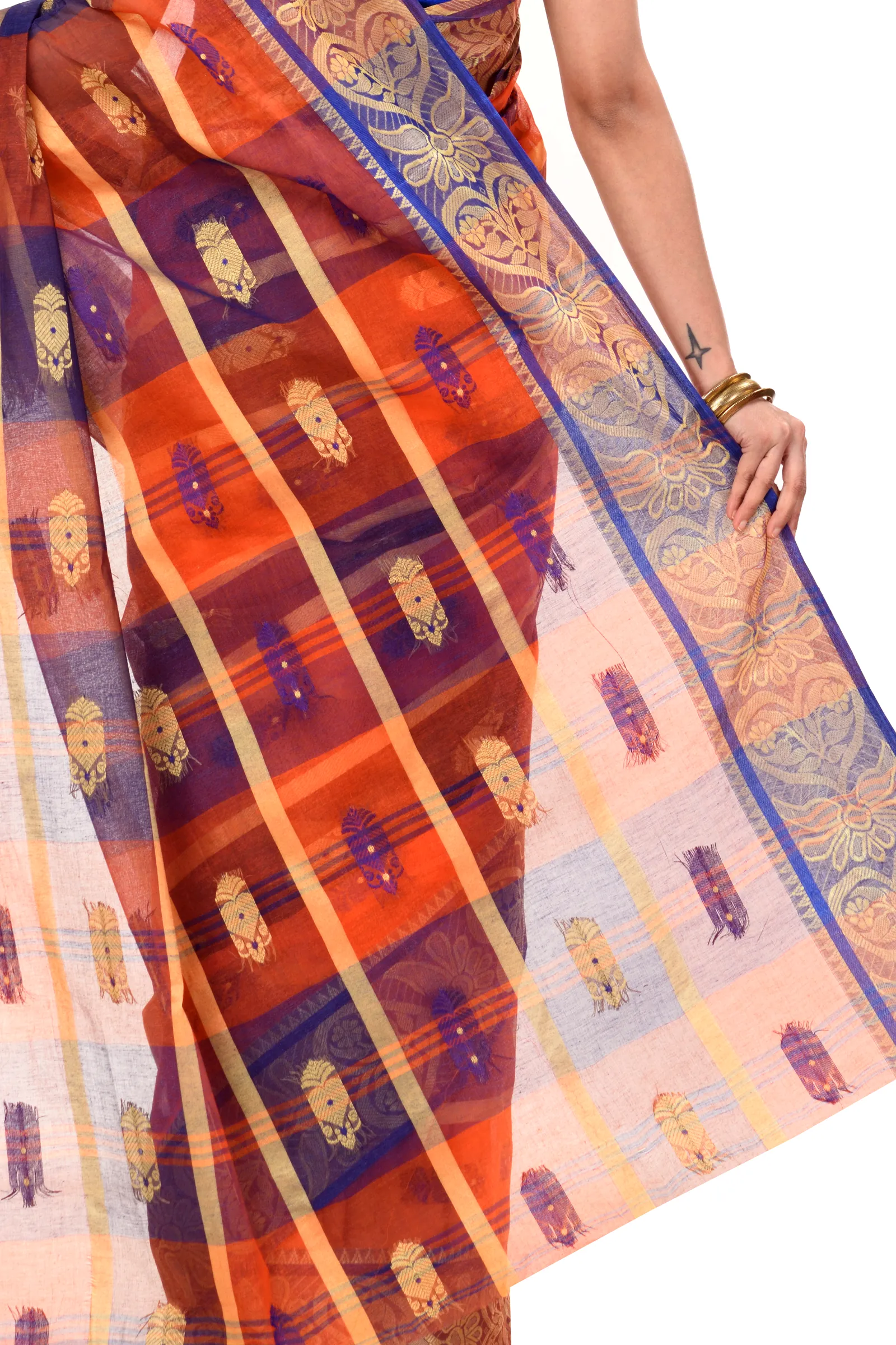 Red Pure Cotton Krishnakali_Ankit Tant Saree (768)