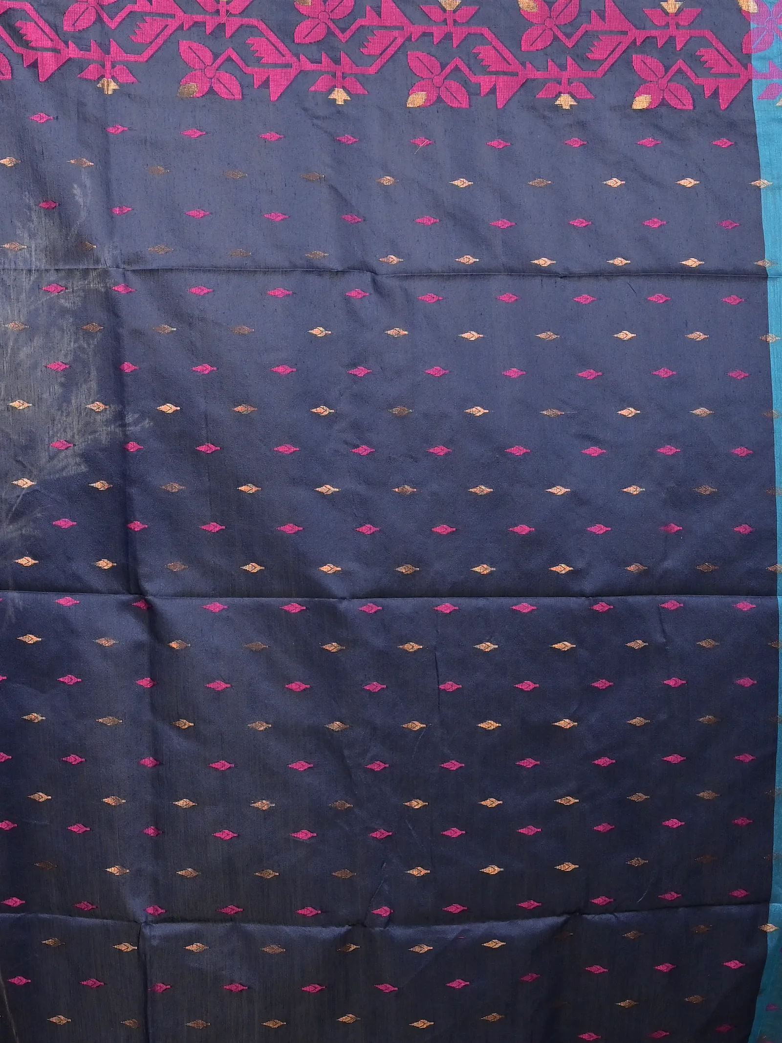 Cobalt Blue Cotton Parvon Kanjivaram Silk Saree  (77)