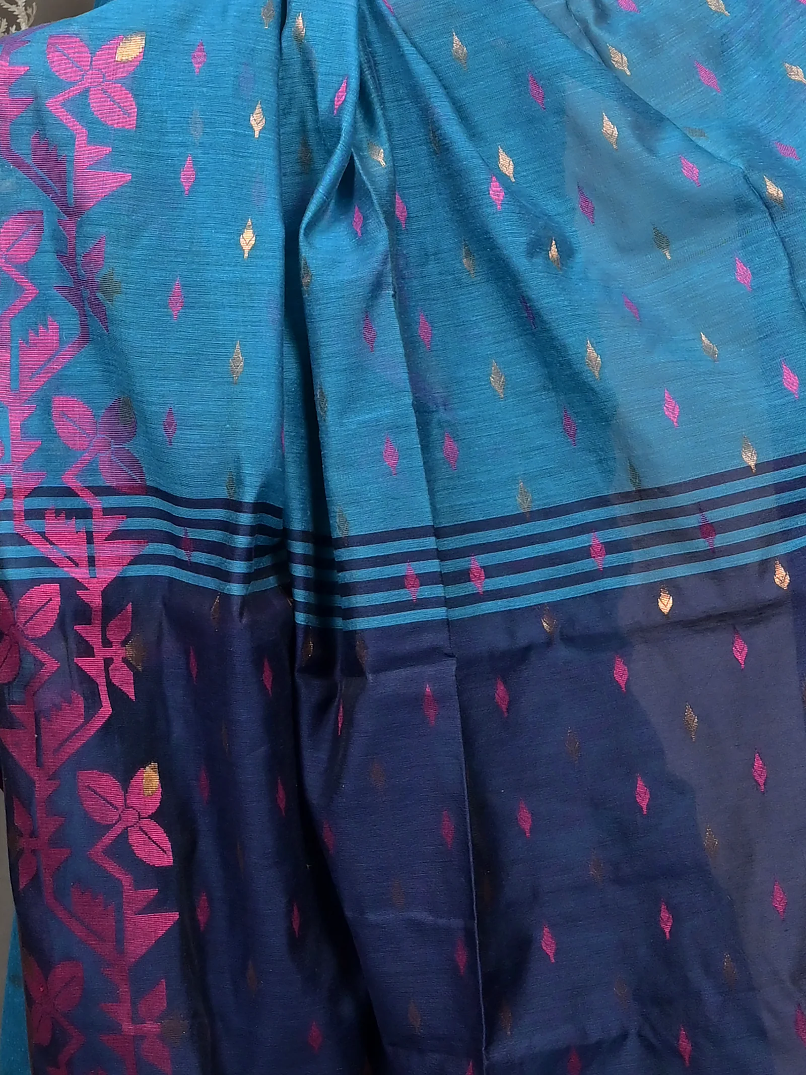 Cobalt Blue Cotton Parvon Kanjivaram Silk Saree  (77)