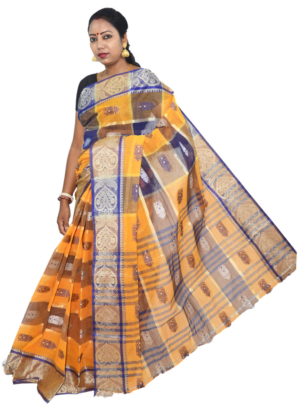 Orange Pure Cotton Krishnakali_Ankit Tant Saree (770)