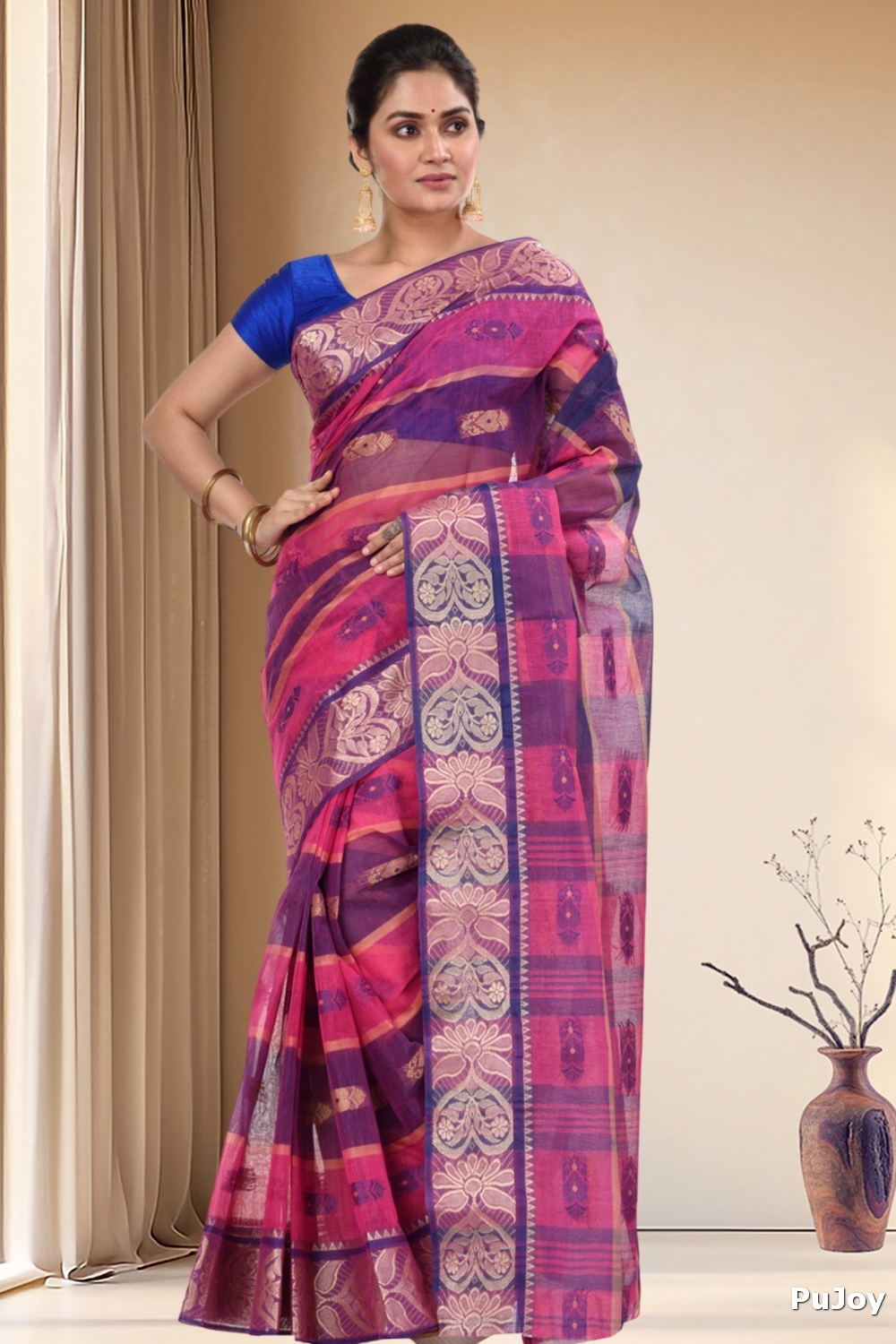 Pink Pure Cotton Krishnakali_Ankit Tant Saree (771)