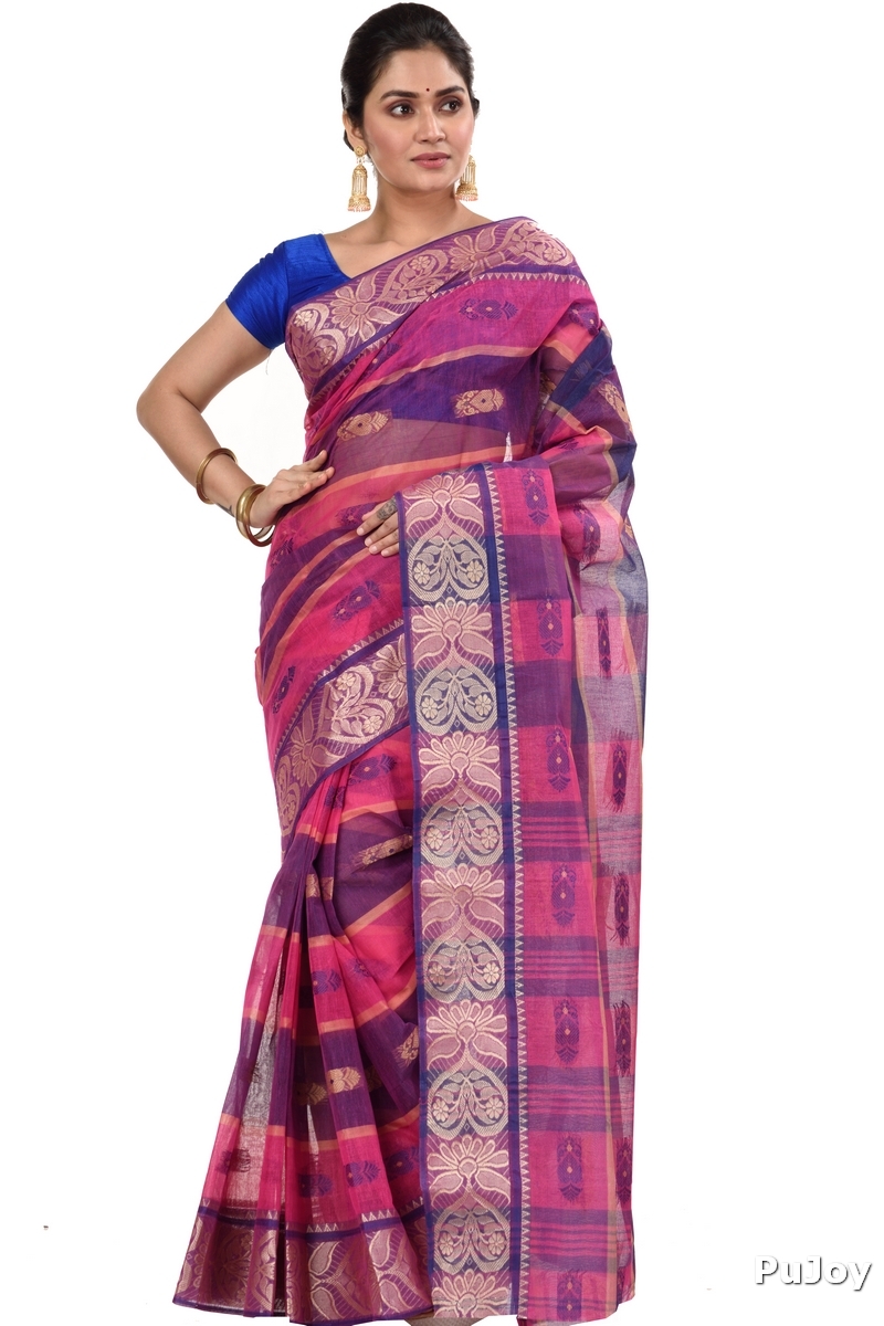 Pink Pure Cotton Krishnakali_Ankit Tant Saree (771)