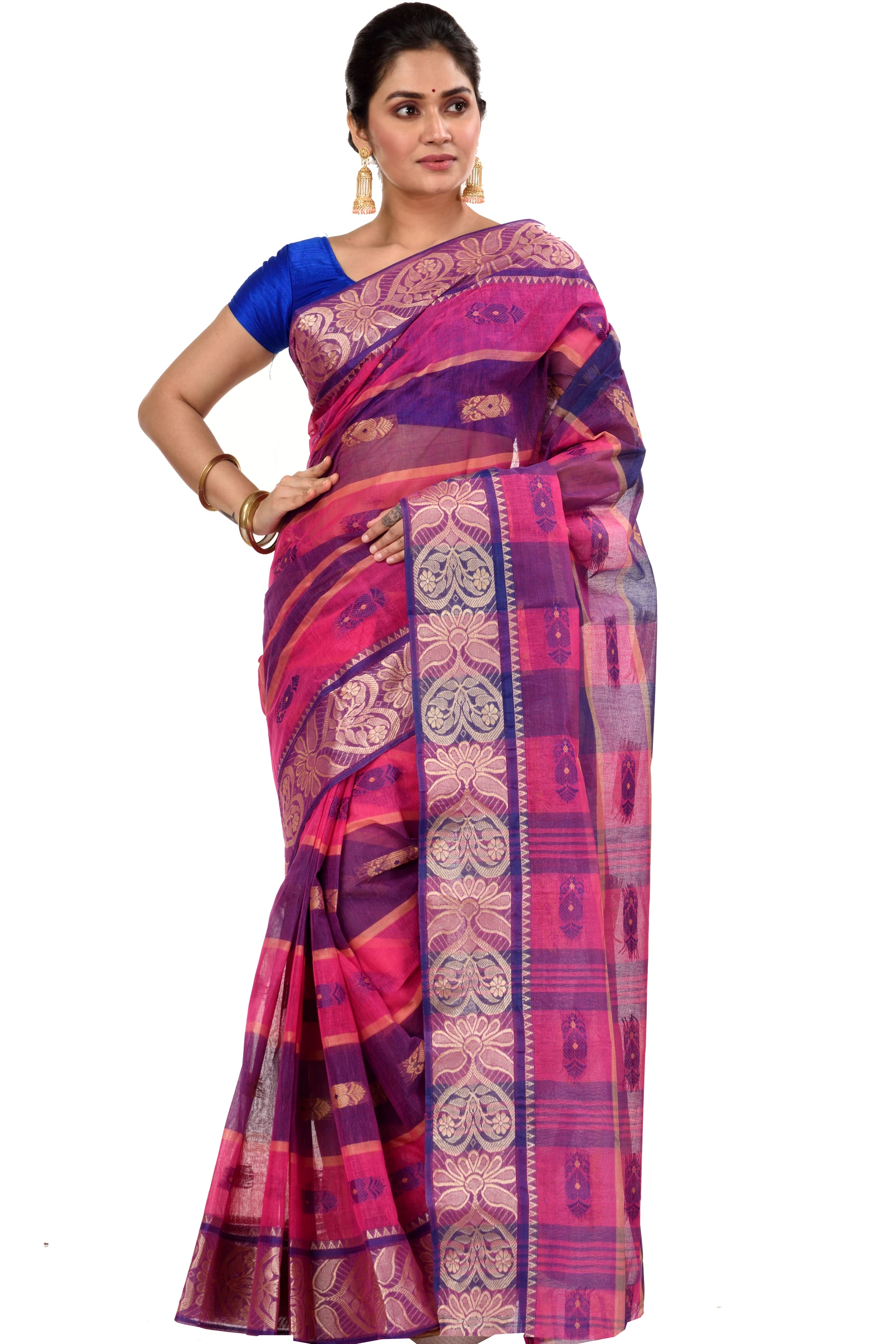 Pink Pure Cotton Krishnakali_Ankit Tant Saree (771)