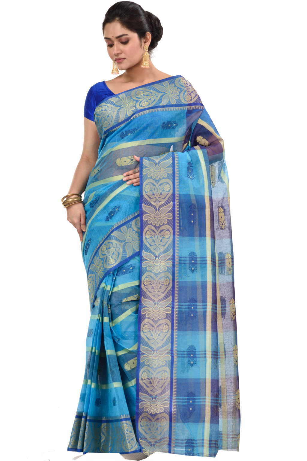 Blue Pure Cotton Krishnakali_Ankit Tant Saree (773)
