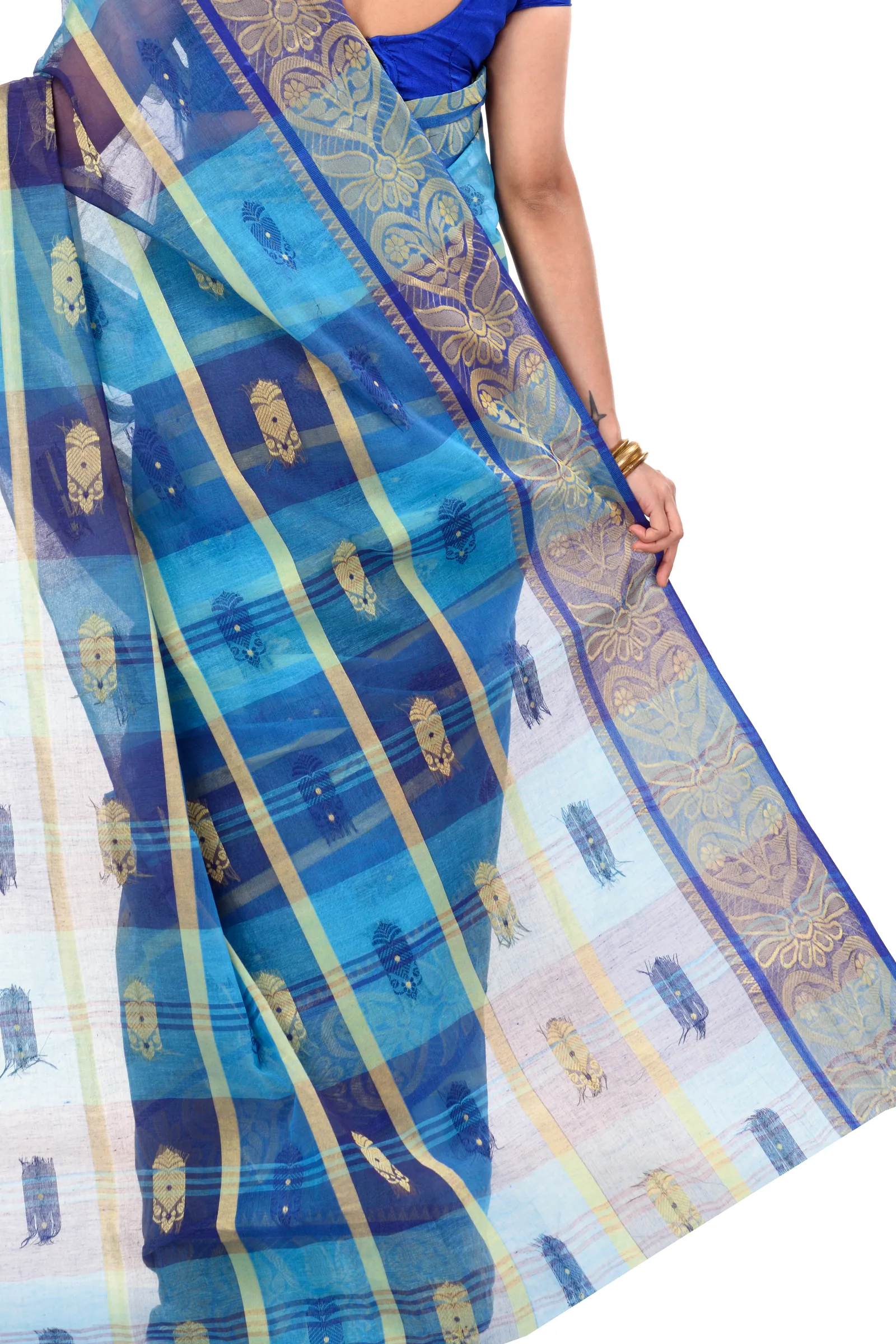 Blue Pure Cotton Krishnakali_Ankit Tant Saree (773)