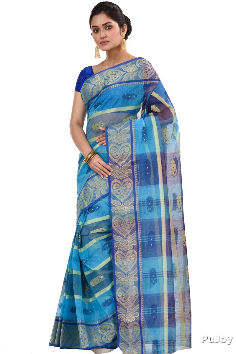 Blue Pure Cotton Krishnakali_Ankit Tant Saree (773)