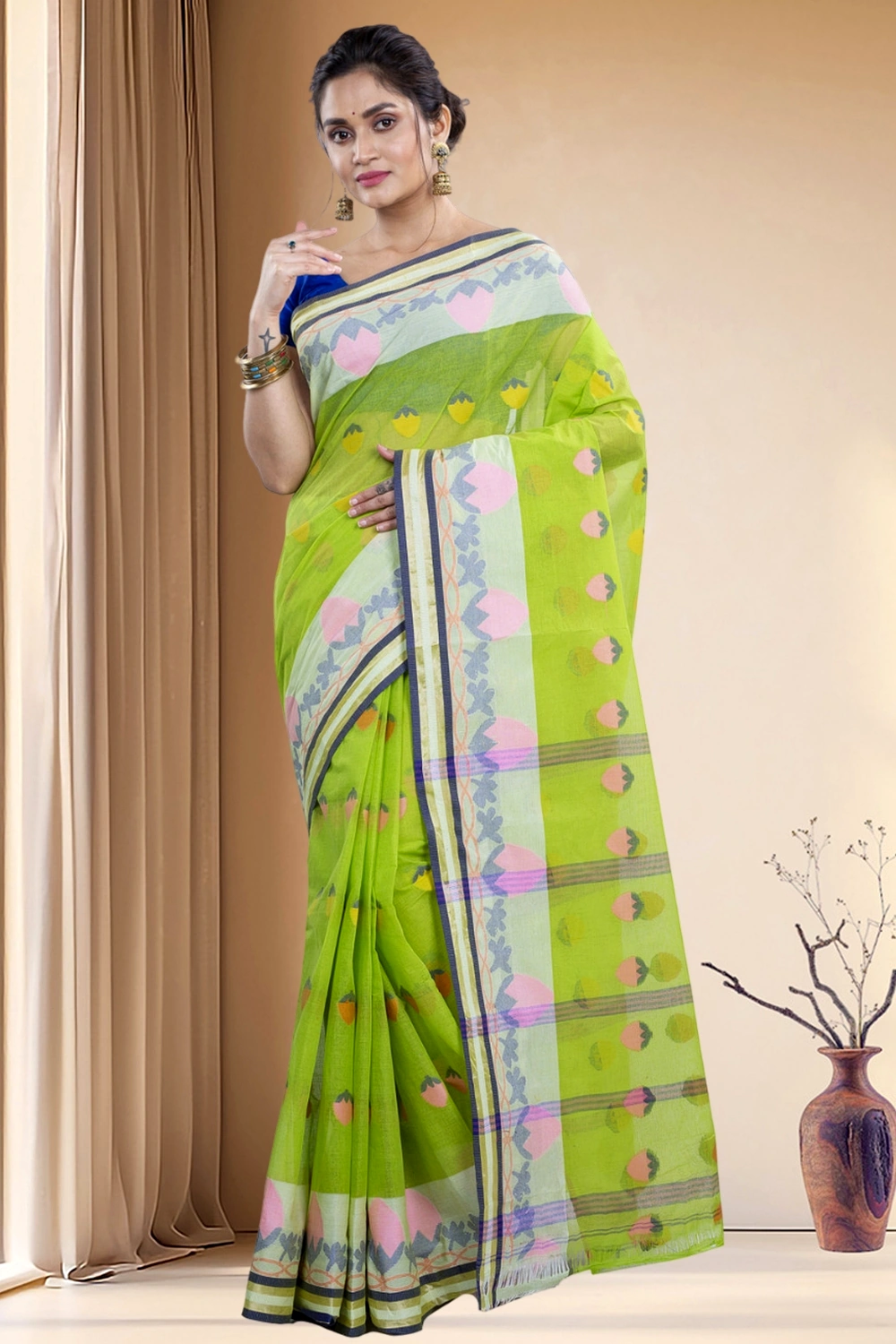 Green Pure Cotton PaddaPar Tant Saree (774)