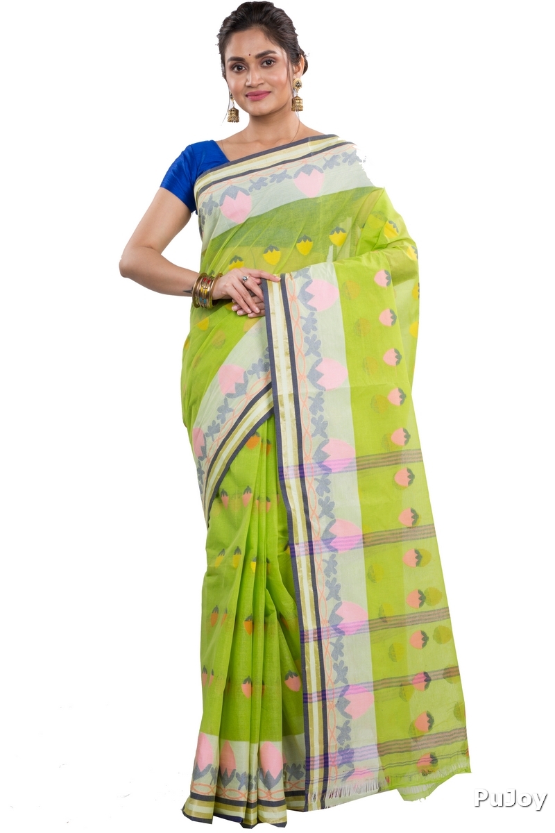 Green Pure Cotton PaddaPar Tant Saree (774)