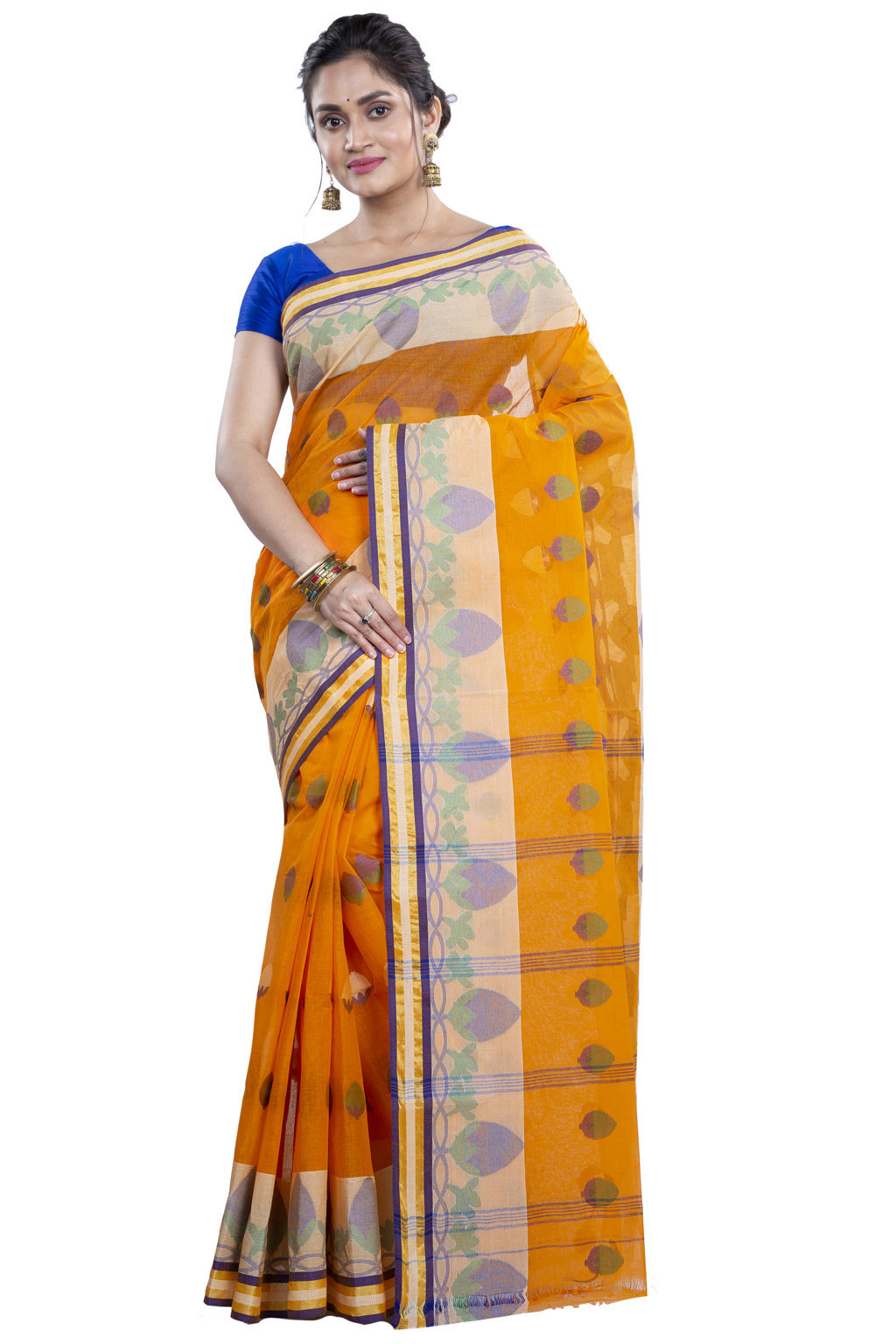 Orange Pure Cotton PaddaPar Tant Saree (776)