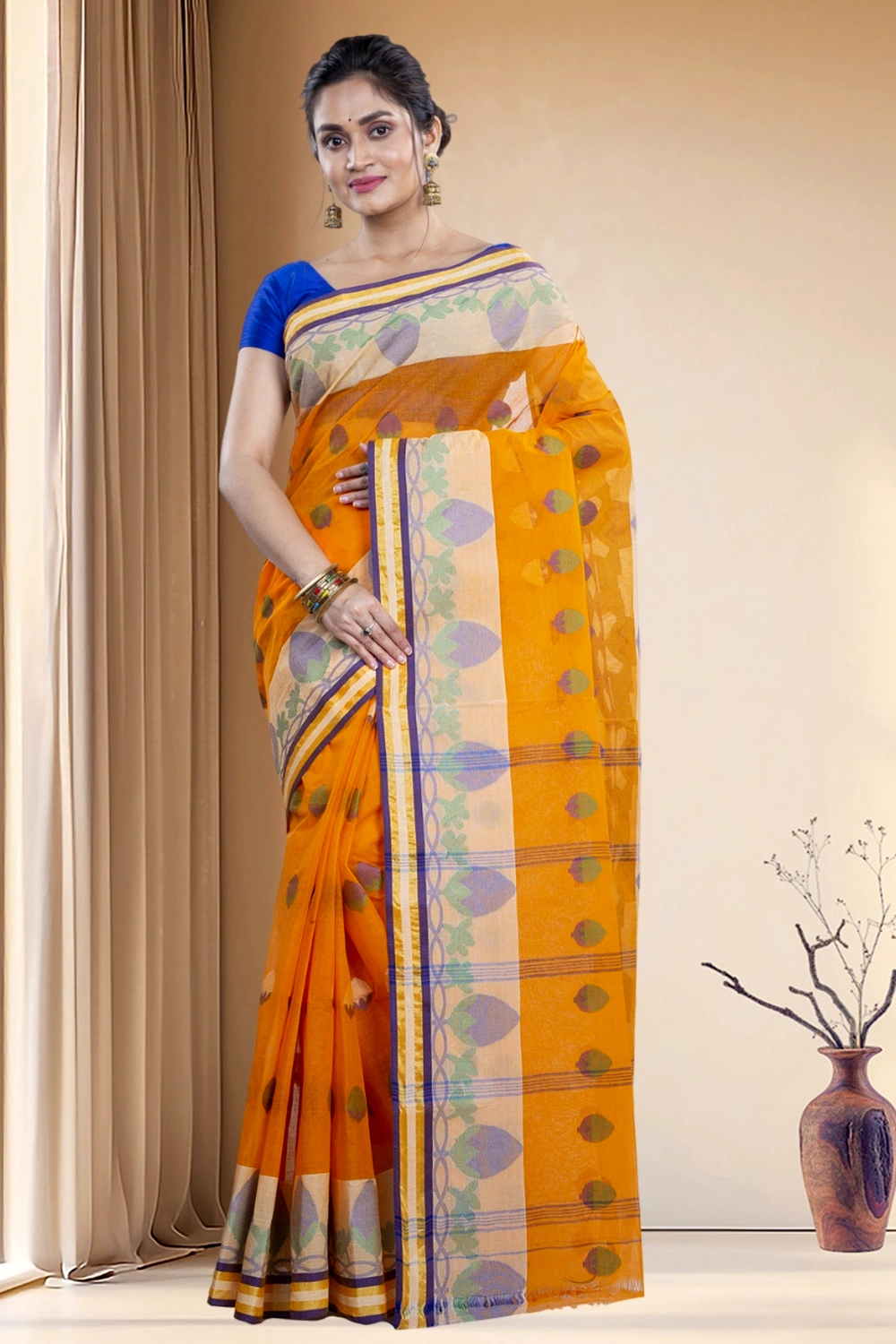 Orange Pure Cotton PaddaPar Tant Saree (776)