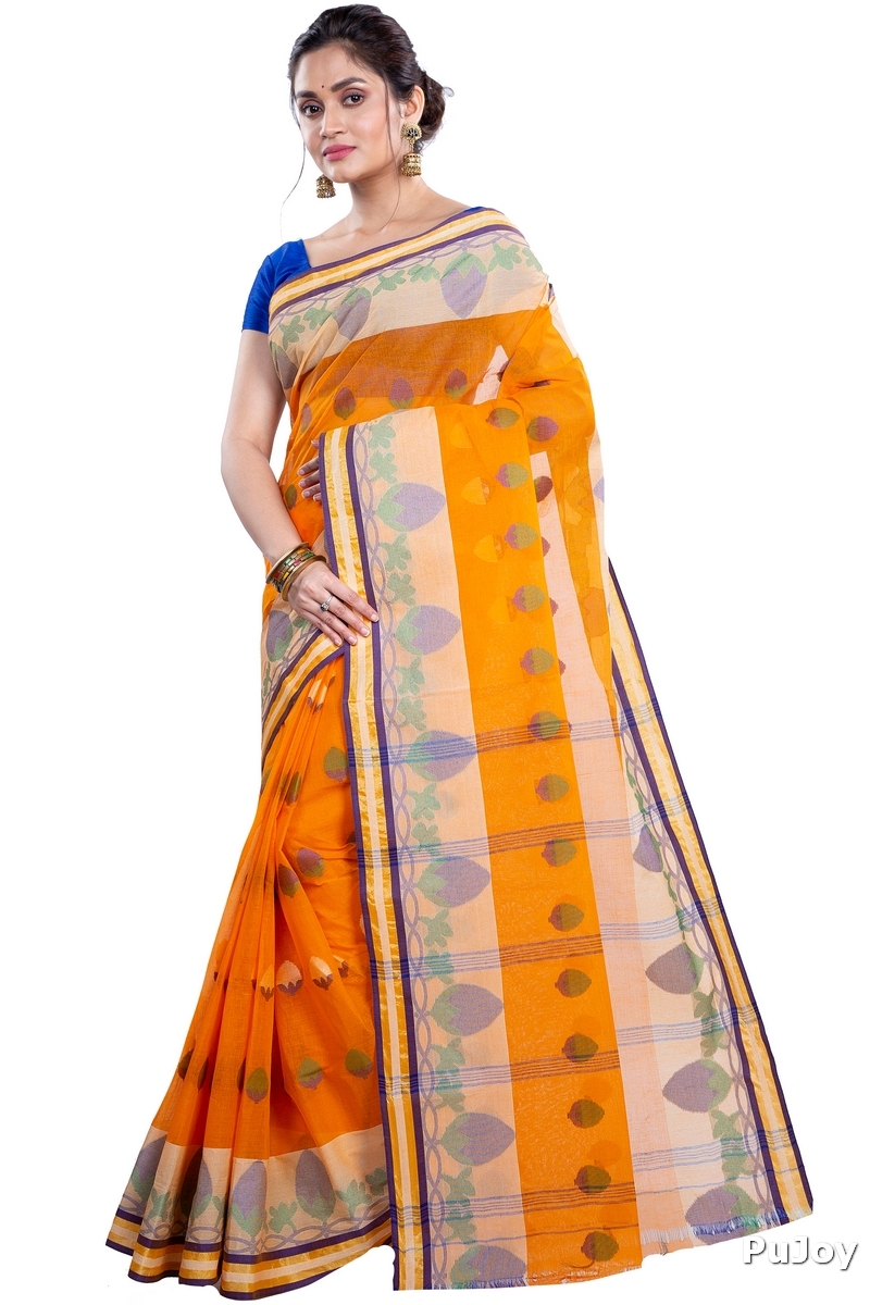 Orange Pure Cotton PaddaPar Tant Saree (776)
