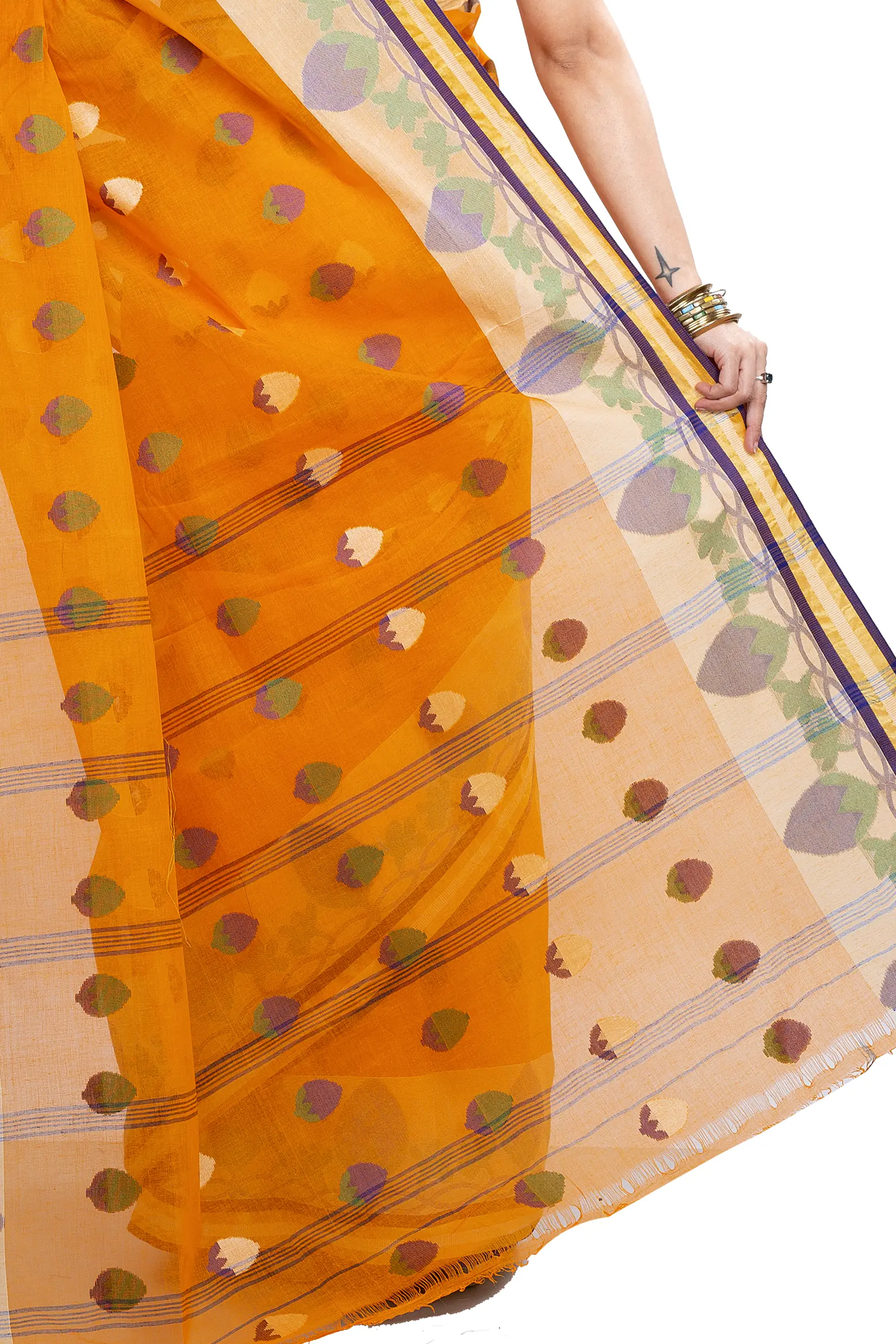 Orange Pure Cotton PaddaPar Tant Saree (776)