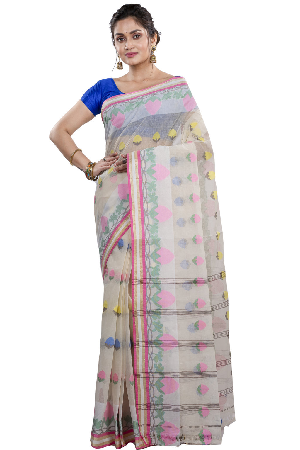 White Pure Cotton PaddaPar Tant Saree (777)