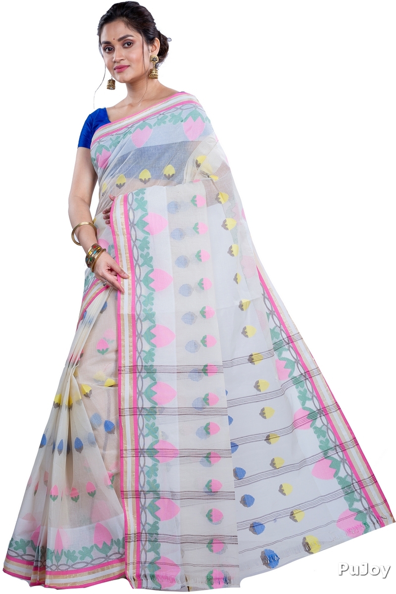 White Pure Cotton PaddaPar Tant Saree (777)