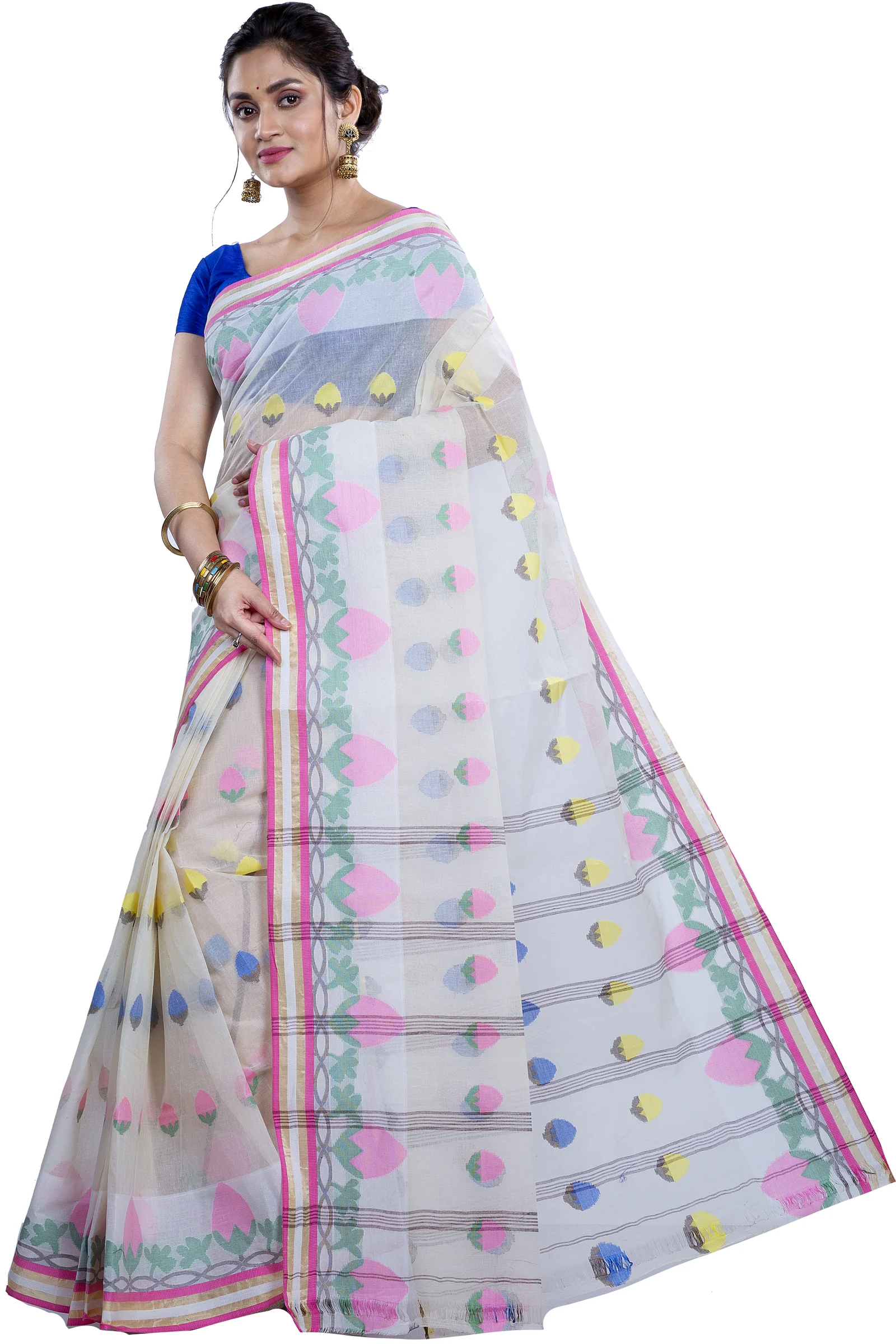 White Pure Cotton PaddaPar Tant Saree (777)