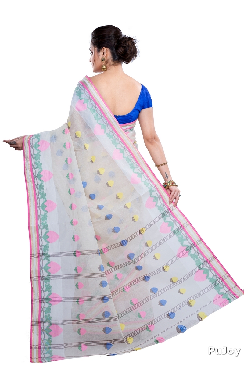 White Pure Cotton PaddaPar Tant Saree (777)