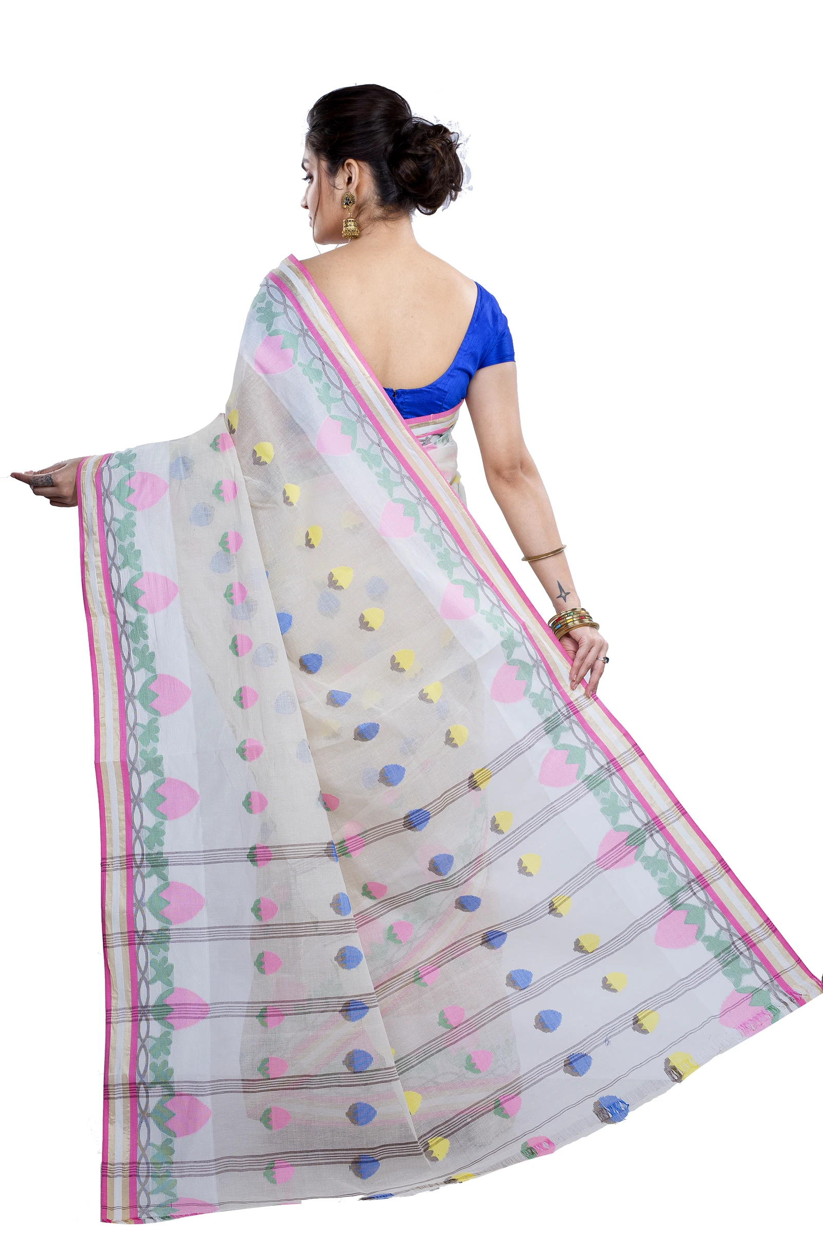 White Pure Cotton PaddaPar Tant Saree (777)